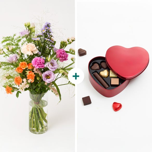 Mors Dag buketten med chokoladehjerte